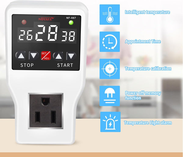 Digital Temperature Controller 10A Heating Cooling Control Modes Thermostat Outlet for Greenhouses, Fish Tank, Aquariums, Breeding, Brewing etc.