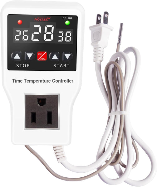 Digital Temperature Controller 10A Heating Cooling Control Modes Thermostat Outlet for Greenhouses, Fish Tank, Aquariums, Breeding, Brewing etc.