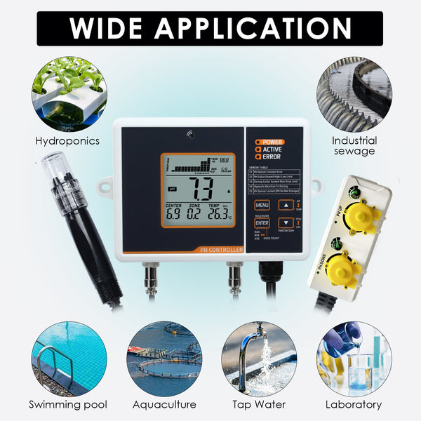 PHC-402 Dual Relay Digital pH Controller with Temperature Compensation UP and DOWN Adjustable Dosing for Aquarium, Hydroponics System and Indoor Plant Grow