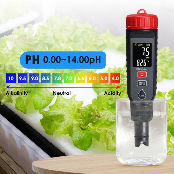 PHM-443 Digital Pentype pH Meter High Accuracy Colored Screen | Red Backlight Alarm | 3-Point Calibration with Temperature Measurement ATC Function for Liquids in Laboratory Food and Medicine Industry