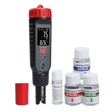 PHM-443 Digital Pentype pH Meter High Accuracy Colored Screen | Red Backlight Alarm | 3-Point Calibration with Temperature Measurement ATC Function for Liquids in Laboratory Food and Medicine Industry