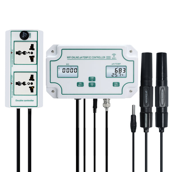 PHC-493 PH / EC /Temp Meter Smart Acidity & Conductivity Range Controller Monitoring and Dosing in Water pH Meter Conductivity Temp Tester App Remote Online Monitor for Swimming Pool Aquaculture Fishpond