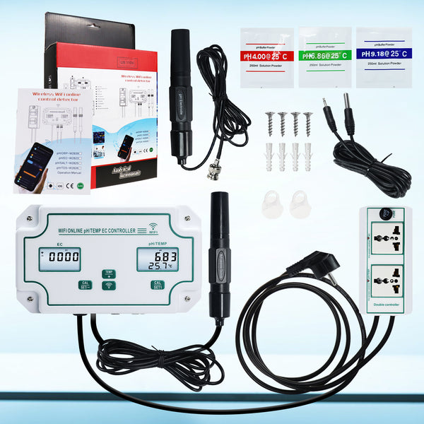 PHC-493 PH / EC /Temp Meter Smart Acidity & Conductivity Range Controller Monitoring and Dosing in Water pH Meter Conductivity Temp Tester App Remote Online Monitor for Swimming Pool Aquaculture Fishpond