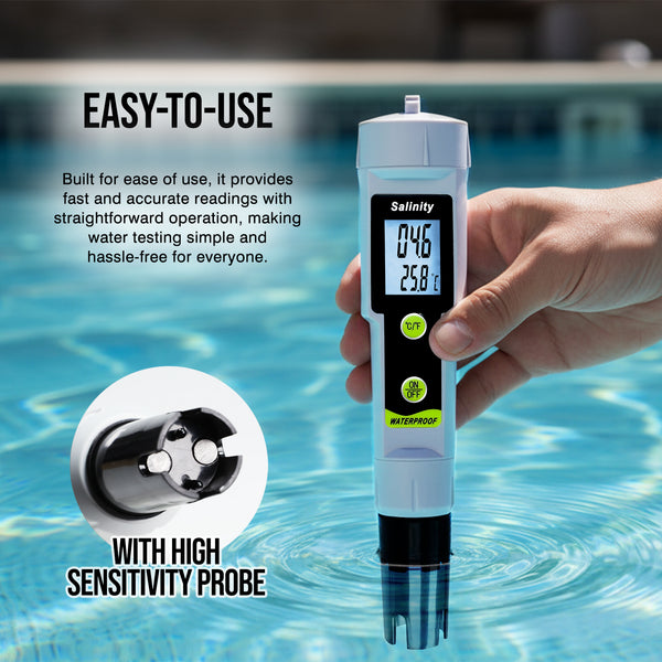 SAL-543 Salinity and Temperature Meter Digital Salinometer 0–199.9 ppt ATC with LCD Backlight, High Precision 2-in-1 Pen Tester for Aquarium, Fish Pond, Marine Tank, and Swimming Pool