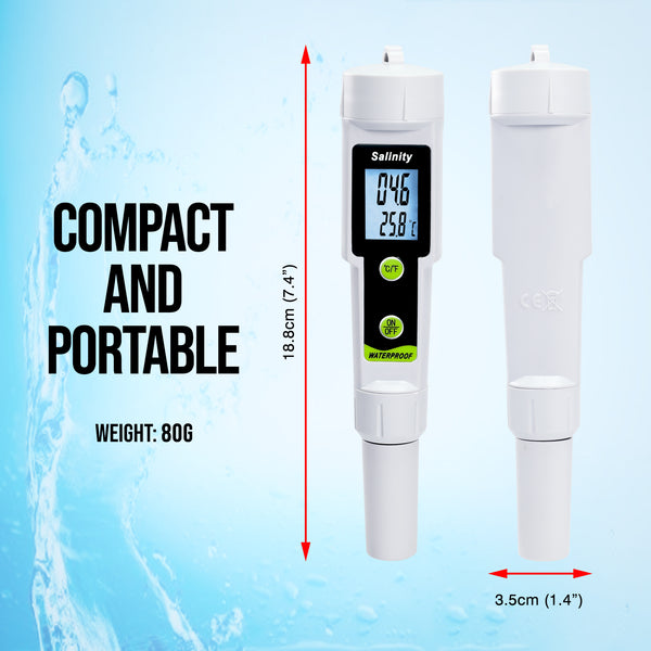 SAL-543 Salinity and Temperature Meter Digital Salinometer 0–199.9 ppt ATC with LCD Backlight, High Precision 2-in-1 Pen Tester for Aquarium, Fish Pond, Marine Tank, and Swimming Pool
