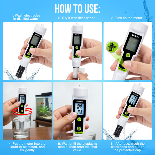 SAL-543 Salinity and Temperature Meter Digital Salinometer 0–199.9 ppt ATC with LCD Backlight, High Precision 2-in-1 Pen Tester for Aquarium, Fish Pond, Marine Tank, and Swimming Pool