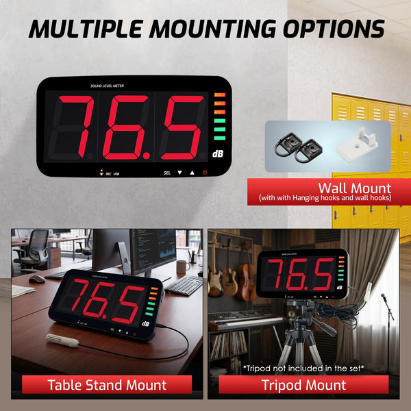 SLM-389 Wall Hanging Sound Level Meter 13" HD Screen Decibel Meter with Data Logger Function Audio and Visual Alarm