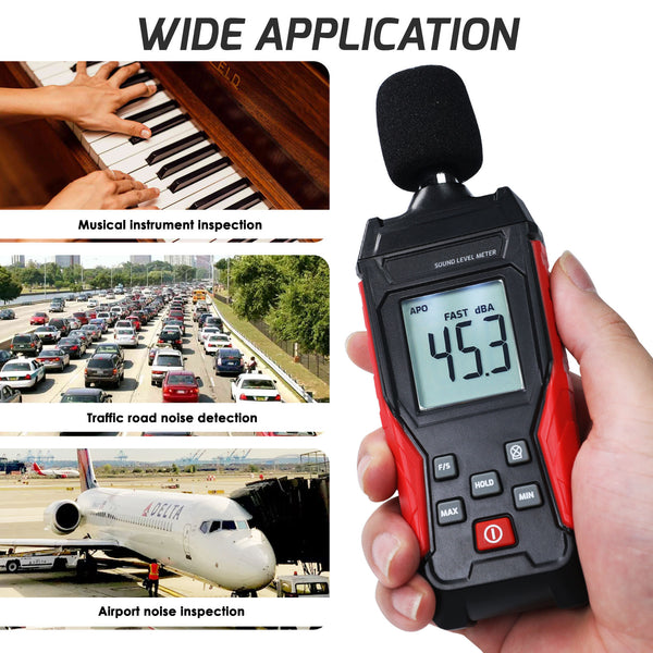 SLM-417 Digital Sound Level Meter 30~130dB Decibel Tester SPL Monitoring Audio Level Meter for Noise Monitoring in the School, Offices, Traffic, Factory, Home, etc.