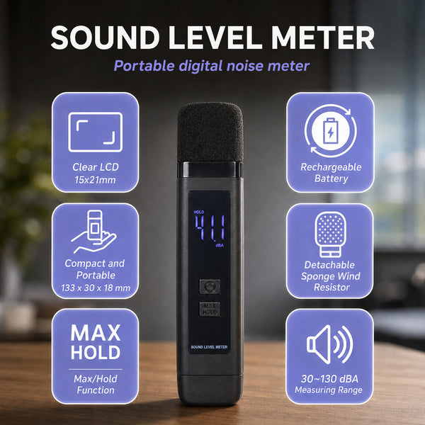 SLM-563 Decibel Meter Rechargeable Digital Sound Level Meter 30–130dB High Precision A-Weighted SPL Tester with Data Hold for Home, Office, Industrial, Construction
