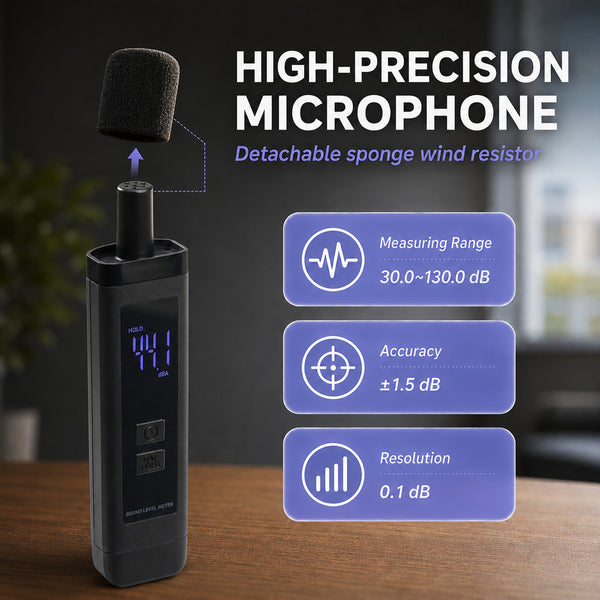 SLM-563 Decibel Meter Rechargeable Digital Sound Level Meter 30–130dB High Precision A-Weighted SPL Tester with Data Hold for Home, Office, Industrial, Construction