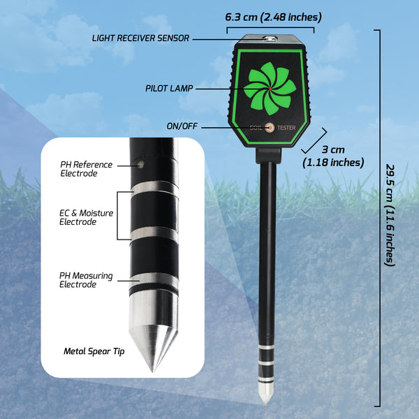 SQM-457 High Precision 8-in-1 PH EC Fertility Salt Temperature Soil Moisture Meter Smart Bluetooth Light Intensity Air Humidity Detector for Plant Health Monitoring