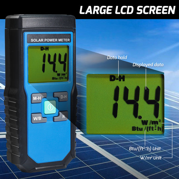 T206 Solar Power Meter BTU/(ft2*h) W/m2 Radiation Energy Cell Tester