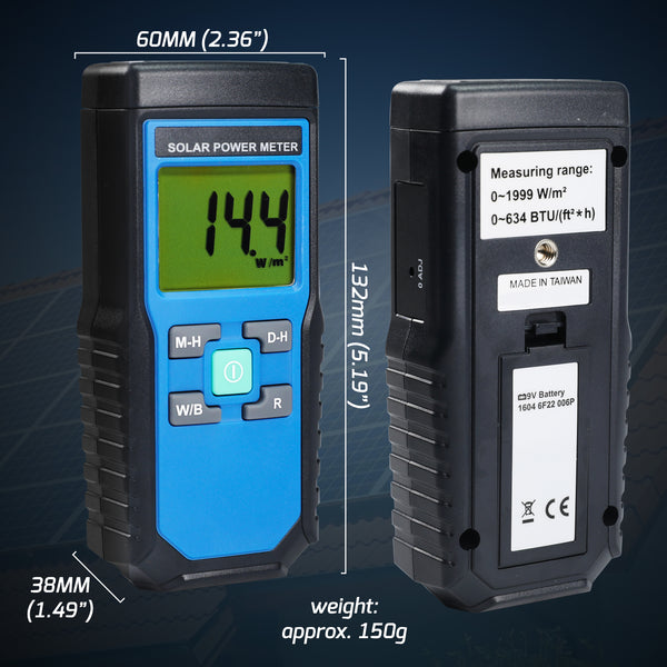 T206 Solar Power Meter BTU/(ft2*h) W/m2 Radiation Energy Cell Tester