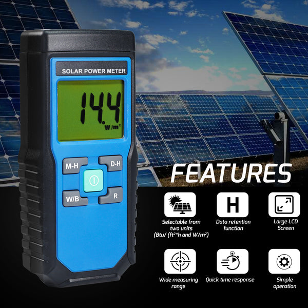 T206 Solar Power Meter BTU/(ft2*h) W/m2 Radiation Energy Cell Tester