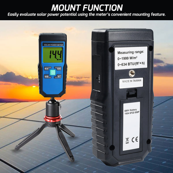 T206 Solar Power Meter BTU/(ft2*h) W/m2 Radiation Energy Cell Tester