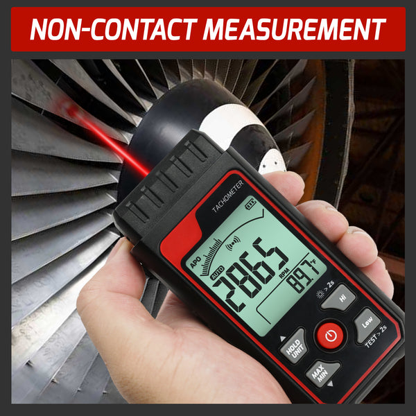 TAC-455 Portable Non-Contact Tachometer 2.5~99999RPM High Precision with Analog Bar Scale and Alarm Function, Temperature Measurement for Machinery Car Motor engine Tool