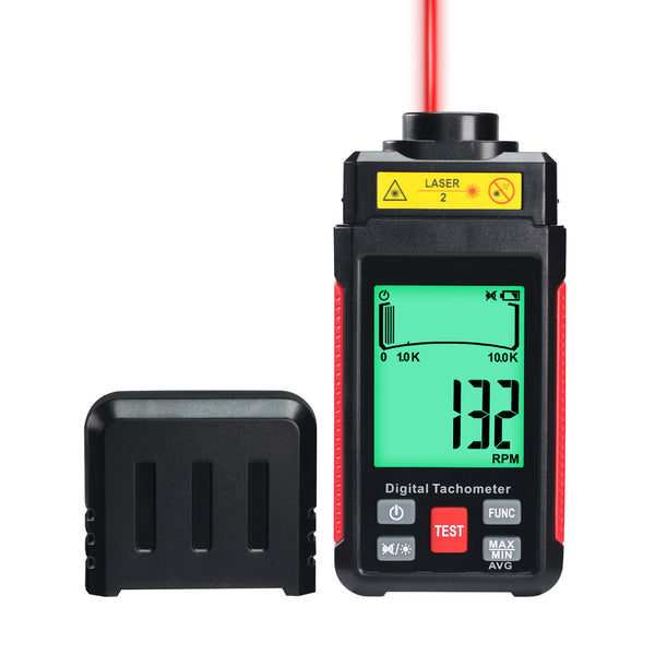 TAC-524 High-Precision Digital Tachometer Non-Contact RPM Laser Tester MAX/MIN/AVG Photoelectric Sensing 10-99999 RPM Range with Reflection Tape Max/Min/AVG Function