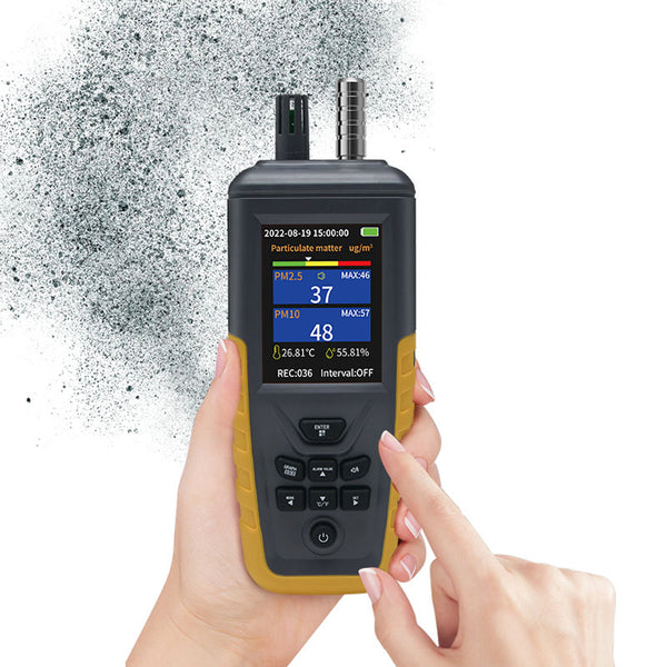 TC-8100 Digital Handheld Dust Particle Counter PM2.5, PM10 AQI Tester Data Logging Function up to 999 Set