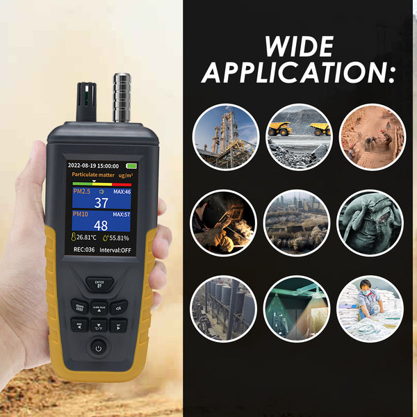 TC-8100 Digital Handheld Dust Particle Counter PM2.5, PM10 AQI Tester Data Logging Function up to 999 Set