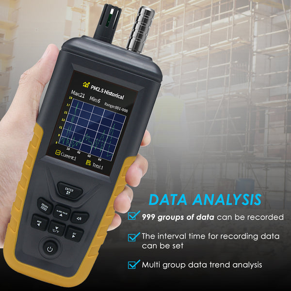 TC-8100 Digital Handheld Dust Particle Counter PM2.5, PM10 AQI Tester Data Logging Function up to 999 Set