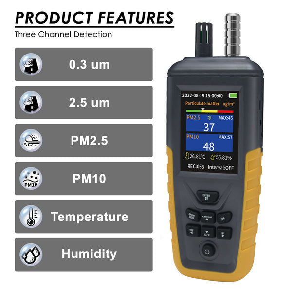 TC-8100 Digital Handheld Dust Particle Counter PM2.5, PM10 AQI Tester Data Logging Function up to 999 Set