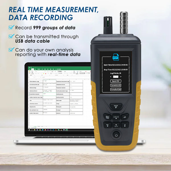 TC-8100 Digital Handheld Dust Particle Counter PM2.5, PM10 AQI Tester Data Logging Function up to 999 Set