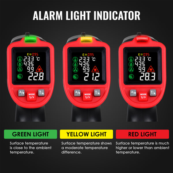 THE-263_1TC Infrared Thermometer -50~850°C (-58~1562°F) Temperature Gun with Bead Type Thermocouple & Clamp Type Temperature Probe Non-Contact Laser Temperature Industrial and Home Use Pyrometer for Engine High Temp Measurement Furnace Oven etc.