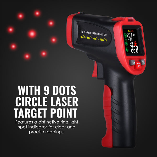 THE-263_1TC Infrared Thermometer -50~850°C (-58~1562°F) Temperature Gun with Bead Type Thermocouple & Clamp Type Temperature Probe Non-Contact Laser Temperature Industrial and Home Use Pyrometer for Engine High Temp Measurement Furnace Oven etc.