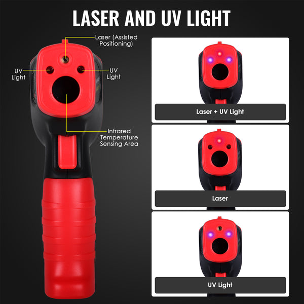 THE-263_1TC Infrared Thermometer -50~850°C (-58~1562°F) Temperature Gun with Bead Type Thermocouple & Clamp Type Temperature Probe Non-Contact Laser Temperature Industrial and Home Use Pyrometer for Engine High Temp Measurement Furnace Oven etc.