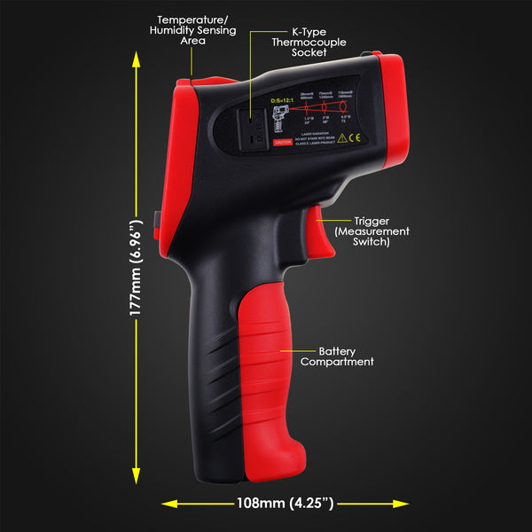 THE-263_1TC Infrared Thermometer -50~850°C (-58~1562°F) Temperature Gun with Bead Type Thermocouple & Clamp Type Temperature Probe Non-Contact Laser Temperature Industrial and Home Use Pyrometer for Engine High Temp Measurement Furnace Oven etc.