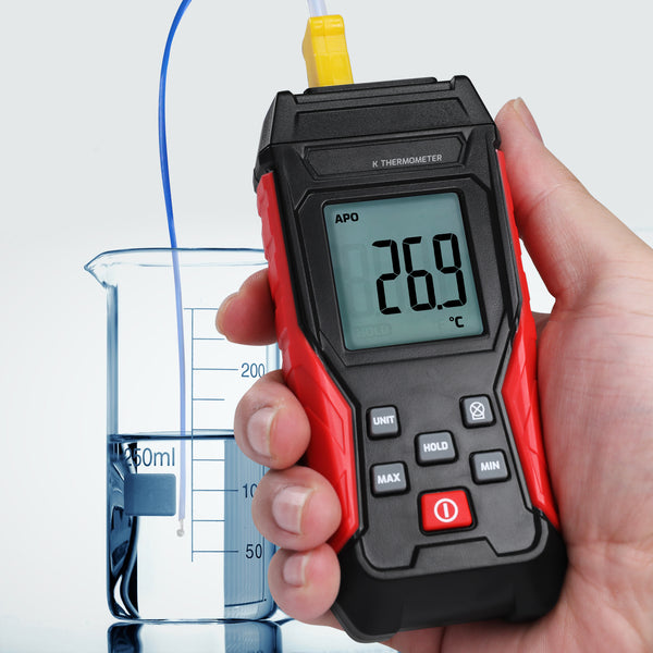 THE-418_1P Digital K-Type Thermocouple Thermometer with Wired and Stainless Steel Probe, High and Low Temperature Measurement for High-Temp Furnaces and Ovens or Low-Temp Liquid Nitrogen etc.