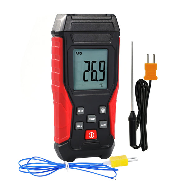 THE-418_1P Digital K-Type Thermocouple Thermometer with Wired and Stainless Steel Probe, High and Low Temperature Measurement for High-Temp Furnaces and Ovens or Low-Temp Liquid Nitrogen etc.