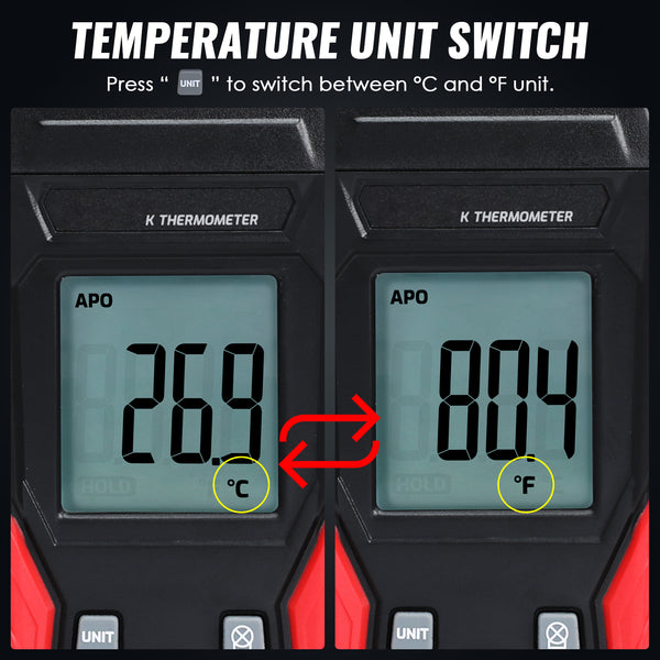 THE-418_1P Digital K-Type Thermocouple Thermometer with Wired and Stainless Steel Probe, High and Low Temperature Measurement for High-Temp Furnaces and Ovens or Low-Temp Liquid Nitrogen etc.