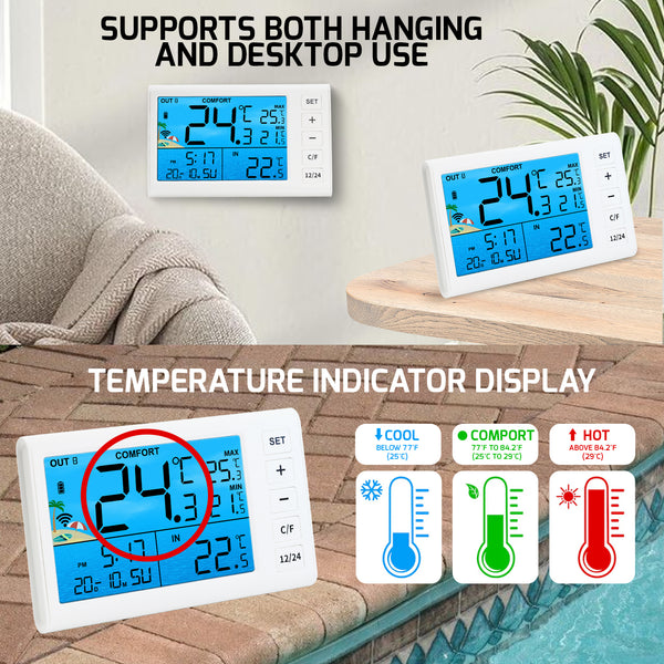 THE-517 Wireless Solar Pool Thermometer with RGB Lights, IP68 Floating Temperature Gauge for Pools, Hot Tubs, Spa