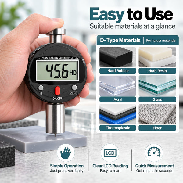 TMG-573D Shore D Durometer Digital Hardness Tester 0-100HD Portable Meter with 0.1HD Resolution, 0-2.5mm Indenter for Testing Hard rubber and Resins, Acrylics, Glass, Elastomers, Printing Plates
