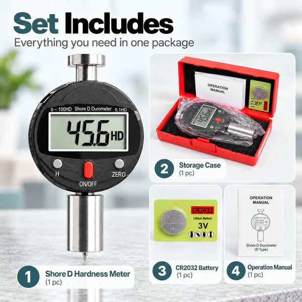 TMG-573D Shore D Durometer Digital Hardness Tester 0-100HD Portable Meter with 0.1HD Resolution, 0-2.5mm Indenter for Testing Hard rubber and Resins, Acrylics, Glass, Elastomers, Printing Plates