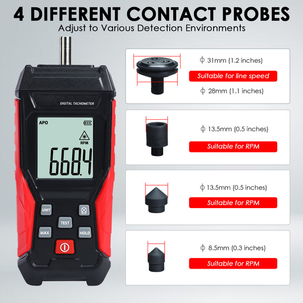 TAC-401 Portable 2-in-1 Tachometer Noncontact Laser Photo Sensor Contact(3~19999RPM) & Non-contact(3~99999RPM) RPM Gauge Tester Professional Handheld Car Engine Tool