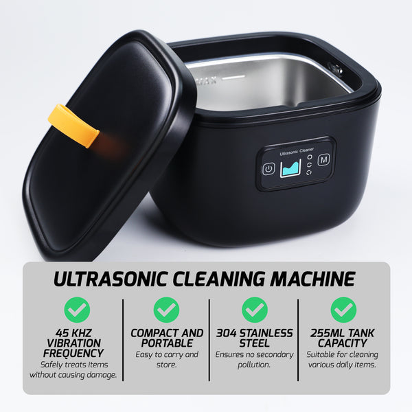 USC-409 Ultrasonic Cleaner 45Khz 255ML Ultrasonic Denture Cleaning Retainer Jewelry Cleaner Machine for Retainer, Denture, Mouth Guard, Aligner