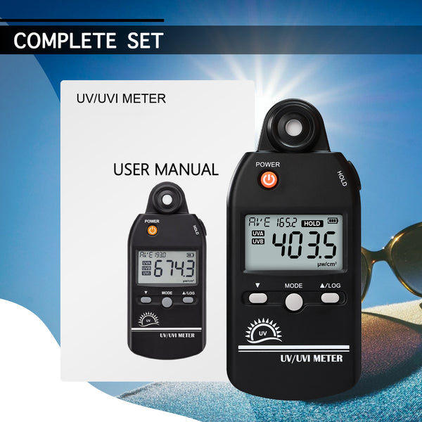 UVM-529 Digital Ultraviolet Detector UV UVI Tester Light Meter Irradiance Intensity Monitor 100 Data Record for Reptile Husbandry, Phototherapy, Indoor Tanning Personal and Professional Usage