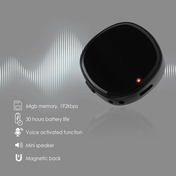 VAR-378 Magnetic Mini Voice Activated Recorder 64GB Recording Device with Speaker 192kbps Sound Quality Long-Lasting Battery for Car Lecture Interview Meeting Class