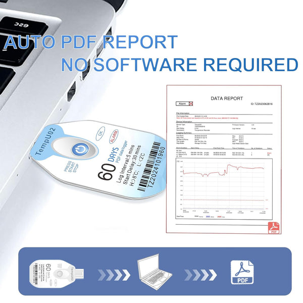 W-THE-024D Disposable USB PDF Thermometer Datalogger Single Use Temperature Meter 60 Days Recording