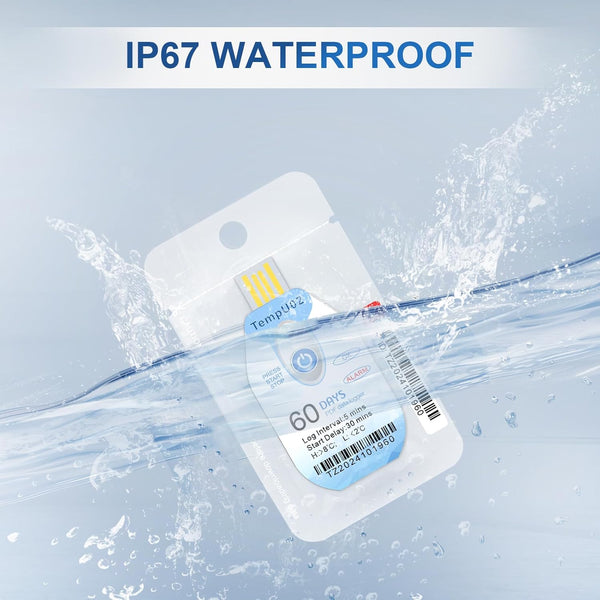 W-THE-024D Disposable USB PDF Thermometer Datalogger Single Use Temperature Meter 60 Days Recording