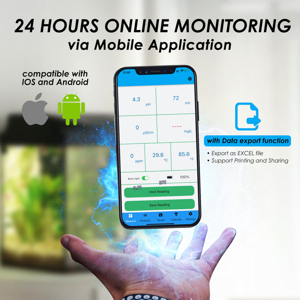 WQM-369 Bluetooth 6 IN 1 Floating Monitor EC / Salinity / pH / ORP / Temperature / Chlorine Smart Meter Tester