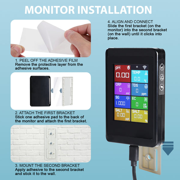 WQM-525 WiFi Smart pH Meter 8-in-1, Multi-Parameter Water Quality Tester for pH/TDS/EC/Salinity/ORP/Temp for Aquarium, Hydroponics, Pool