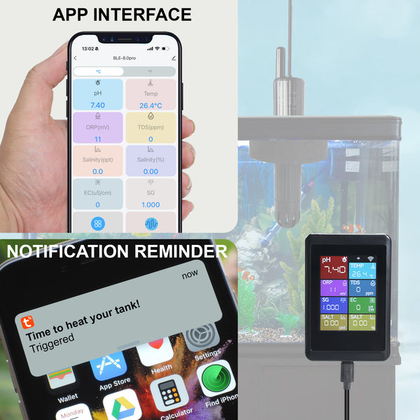 WQM-525 WiFi Smart pH Meter 8-in-1, Multi-Parameter Water Quality Tester for pH/TDS/EC/Salinity/ORP/Temp for Aquarium, Hydroponics, Pool