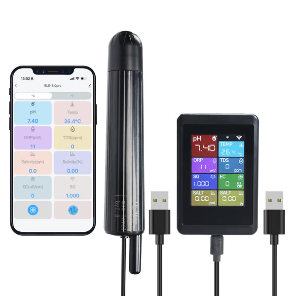 WQM-525 WiFi Smart pH Meter 8-in-1, Multi-Parameter Water Quality Tester for pH/TDS/EC/Salinity/ORP/Temp for Aquarium, Hydroponics, Pool