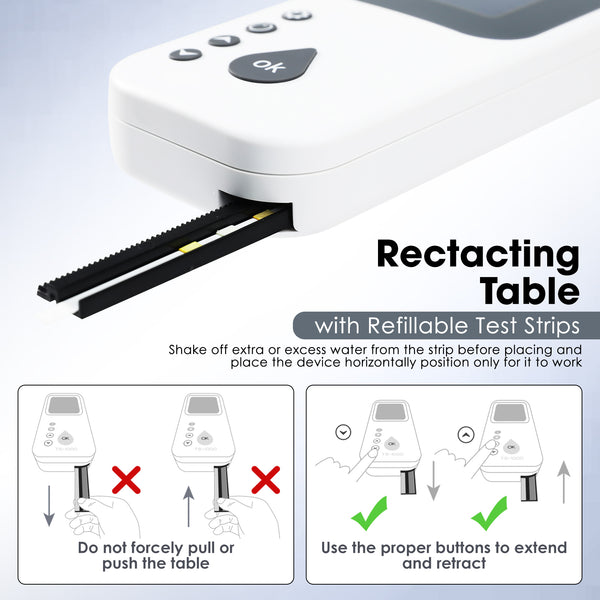 WQM-526 Digital Water Testing Kit for Hot Tub, Pools & Spas Water Tester Measures pH, Free Chlorine, Total Alkalinity, Bromine, Cyanuric Acid, Total Chlorine, Total Hardness with Water Analyzer and Test Strips