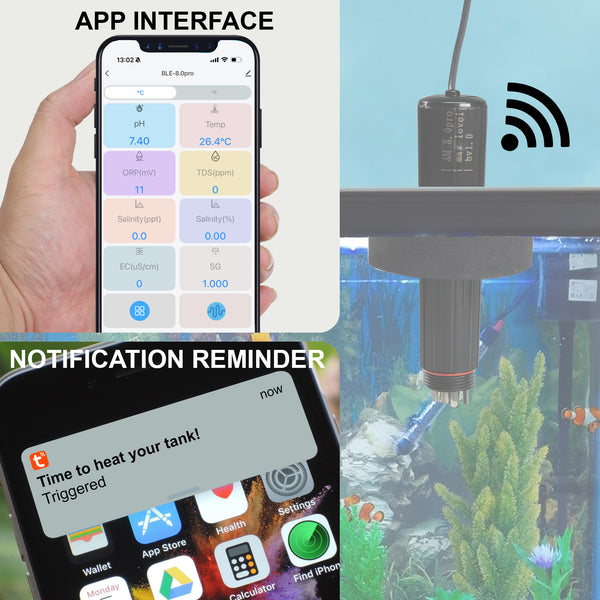 WQM-527 Smart WIFI Water Quality Monitor Multi-Parameter Aquarium Monitor pH, Temperature, TDS, EC (Conductivity), Salinity, S.G, and ORP for Hydroponics, Aquarium, Fish Tank, Aquaculture
