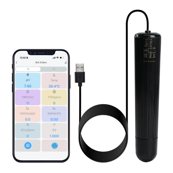 WQM-527 Smart WIFI Water Quality Monitor Multi-Parameter Aquarium Monitor pH, Temperature, TDS, EC (Conductivity), Salinity, S.G, and ORP for Hydroponics, Aquarium, Fish Tank, Aquaculture