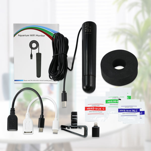 WQM-527 Smart WIFI Water Quality Monitor Multi-Parameter Aquarium Monitor pH, Temperature, TDS, EC (Conductivity), Salinity, S.G, and ORP for Hydroponics, Aquarium, Fish Tank, Aquaculture